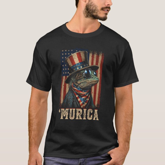 Patriotic Lizard Murica 4th of July Bearded Dragon T-Shirt (Vorderseite)