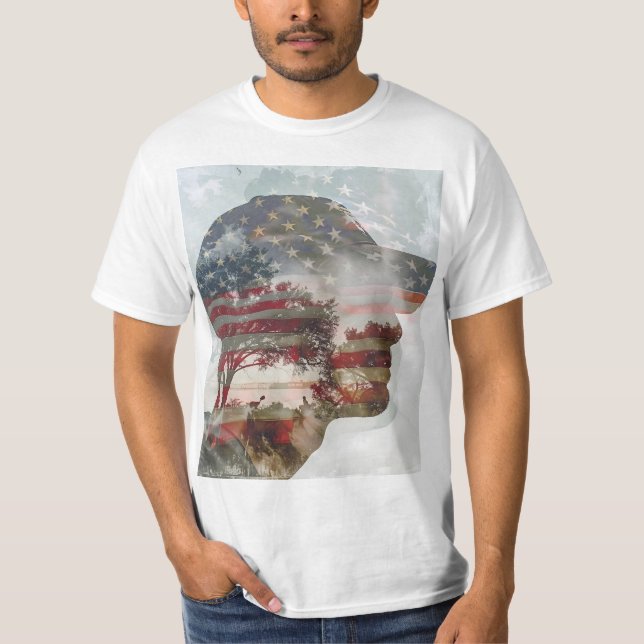 Patriotic Man Double Exposure T-Shirt (Vorderseite)