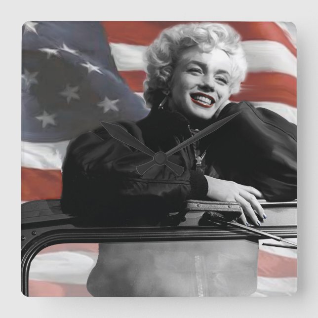 Patriotic Marilyn Quadratische Wanduhr (Vorderseite)