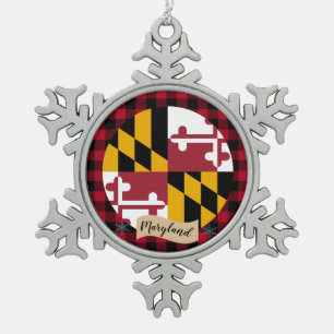 Patriotic Maryland, Buffalo kariert, Maryland Flag Schneeflocken Zinn-Ornament