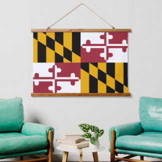 Patriotic Maryland Tapestry, Maryland Flag Wandteppich Mit Holzrahmen