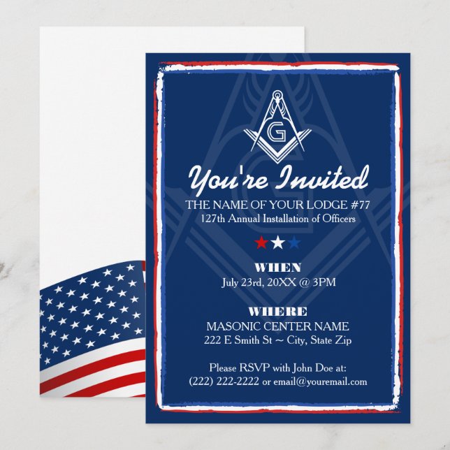 Patriotic Masonic Einladungen | Rot weiß und blau (Vorne/Hinten)