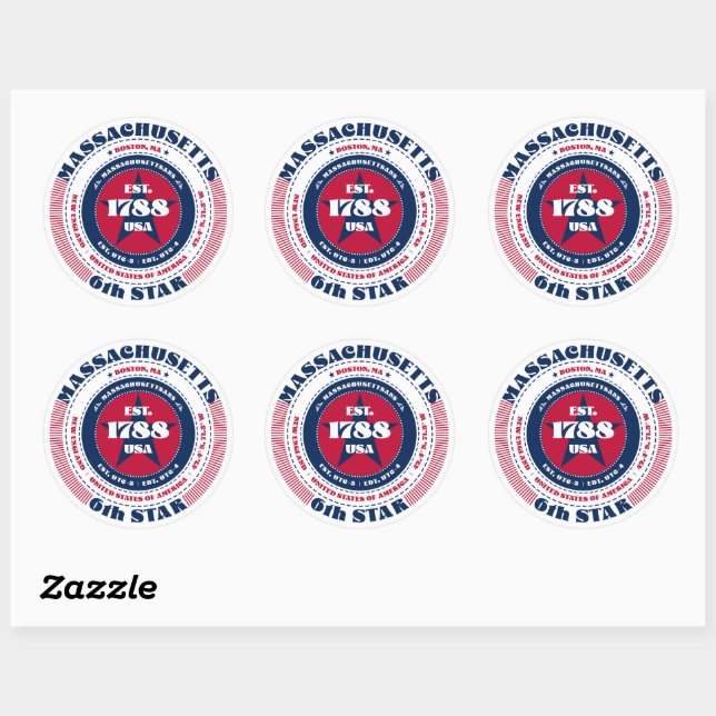Patriotic Massachusetts Circle Design Sticker (Blatt)