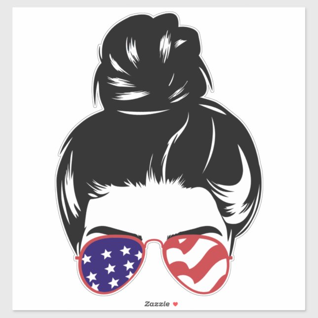 Patriotic Messy Bun Sticker – USA Flag Sunglasses (Blatt)