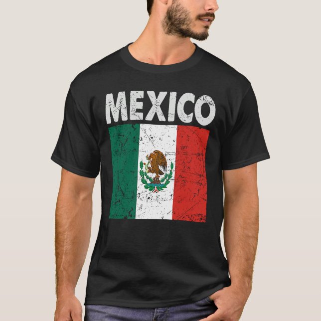 Patriotic Mexican Flag Pride Vintage Distressed T-Shirt (Vorderseite)