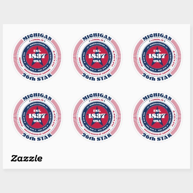 Patriotic Michigan Circle Design Sticker (Blatt)