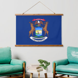Patriotic Michigan Tapestry, Michigan Flag Wandteppich Mit Holzrahmen