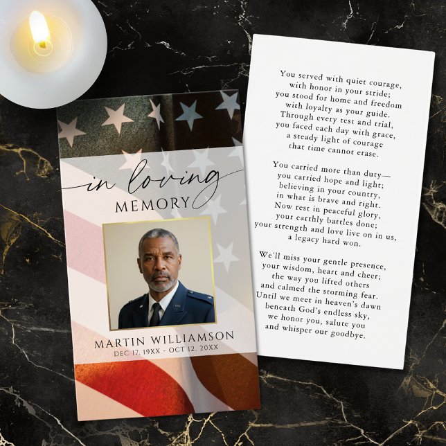 Patriotic Military Funeral Photo Prayer Card (Créateur téléchargé)