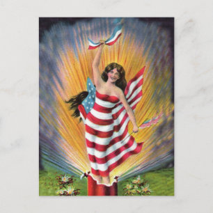 Patriotic Miss Liberty USA Flag Postkarte