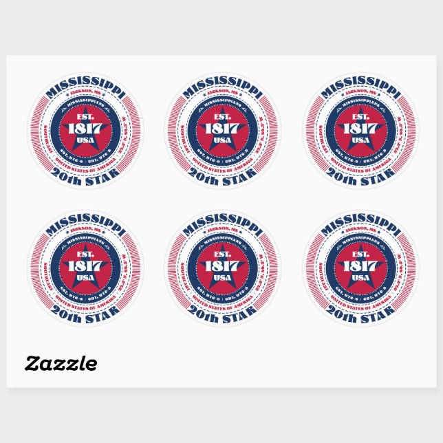 Patriotic Mississippi Circle Design Sticker (Blatt)