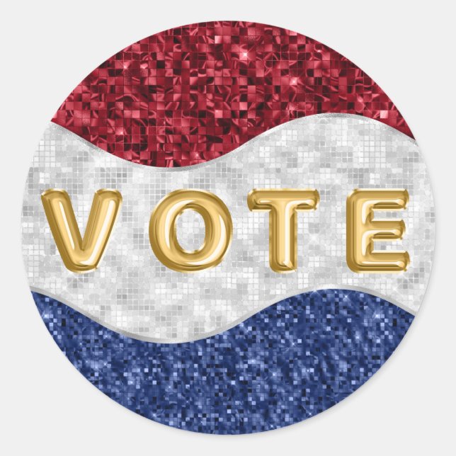 Patriotic Mosaic Waves Vote Runder Aufkleber (Vorderseite)