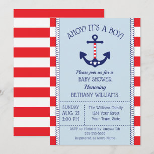 Patriotic Nautical Anchor Boy Baby Dusche Einladung