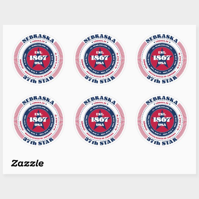 Patriotic Nebraska Circle Design Sticker (Blatt)