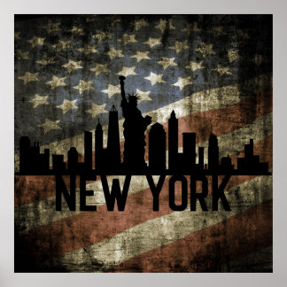 Patriotic New York Skyline Vintage amerikanische F Poster