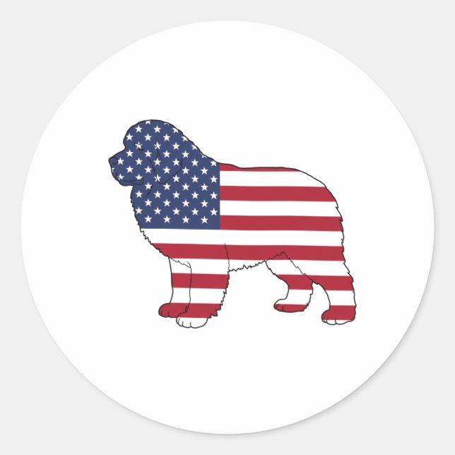 Patriotic Newf Dog USA Flag Design 4. Juli Runder Aufkleber (Vorderseite)