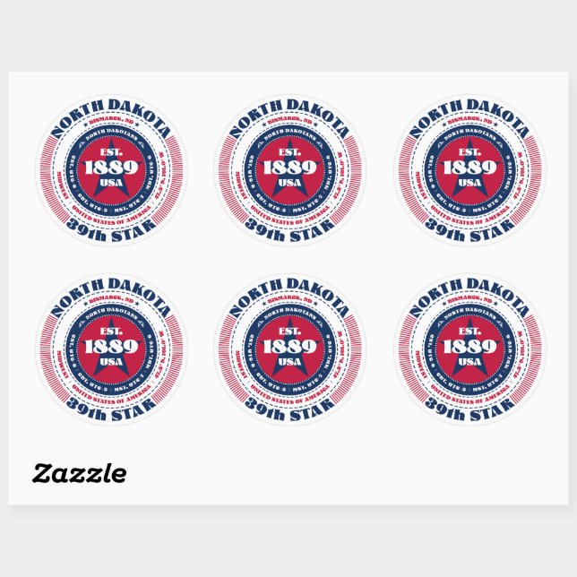 Patriotic North Dakota Circle Design Sticker (Blatt)