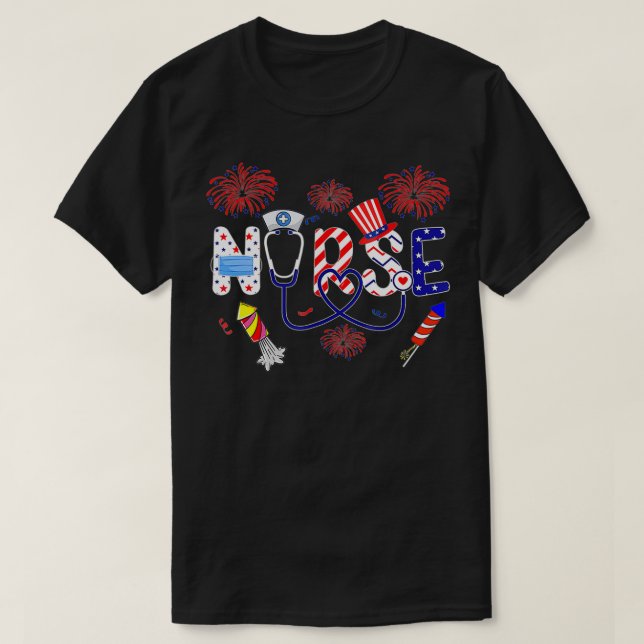 Patriotic Nurse 4. Juli American Flag Independence T-Shirt (Design vorne)