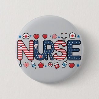 Patriotic Nurse Badge - Cute USA Button