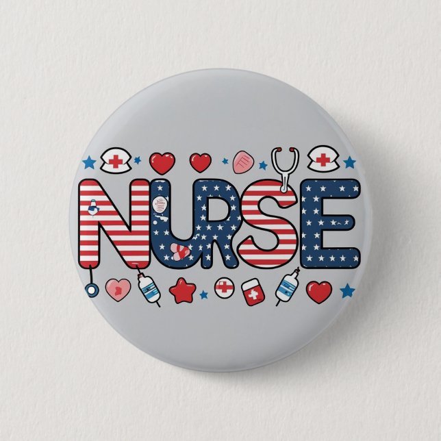 Patriotic Nurse Badge - Cute USA Button (Vorderseite)