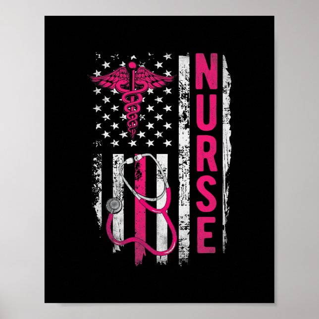 Patriotic Nurse Gift Flag Schließ School RN Poster (Vorne)