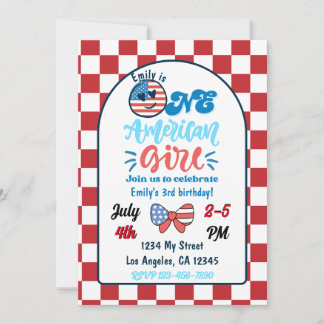 Patriotic One American Girl Birthday Einladung
