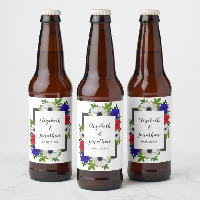 Patriotic Panda Anemone Wedding Bierflaschenetikett (Flaschen)
