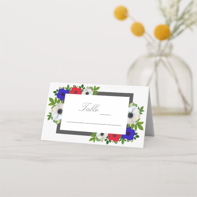 Patriotic Panda Anemone Wedding Platzkarte (Vorderseite)