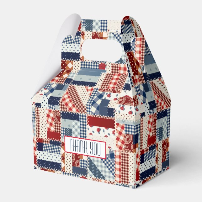Patriotic Patchwork Quilt Favor Box Geschenkschachtel (Vorderseite)