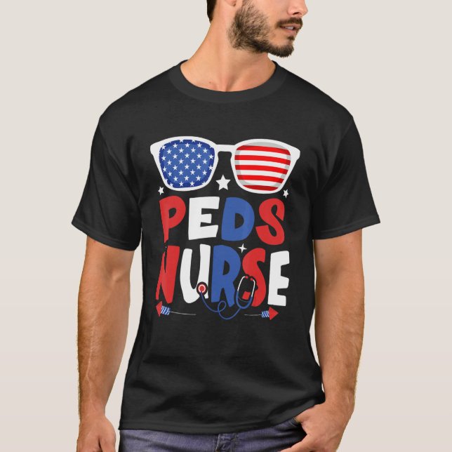 Patriotic Peds Nurse 4. Juli American Sunglass T-Shirt (Vorderseite)