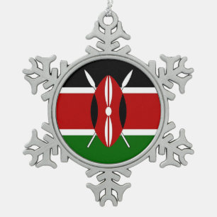 Patriotic Pewter Snowflake Ornament Kenya Flagge