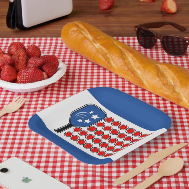 Patriotic Pickleball Red White Blue American Flag Pappteller (Picknick)