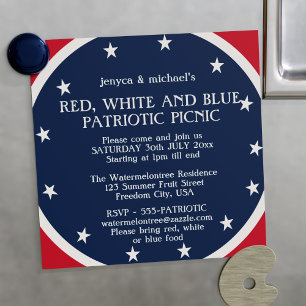 Patriotic Picnic Stars 4. Juli Red White Blue Magneteinladung