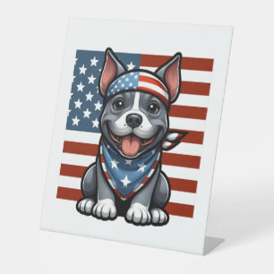Patriotic Pitbull American Flag 4. Juli GRILLEN Sockelschild