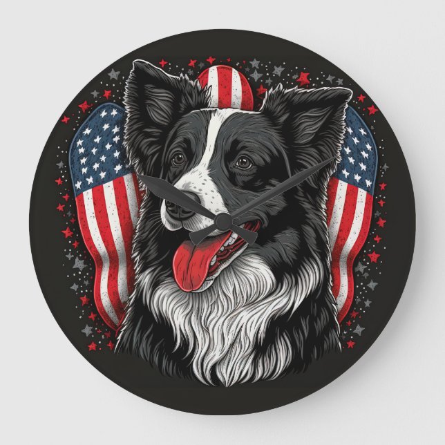 Patriotic Pooch Große Wanduhr (Vorderseite)