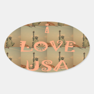 Patriotic Pop Art: "I Liebe USA" Grafikdesign Ovaler Aufkleber