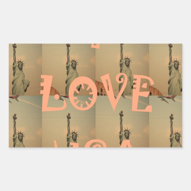 Patriotic Pop Art: "I Liebe USA" Grafikdesign Rechteckiger Aufkleber (Vorderseite)