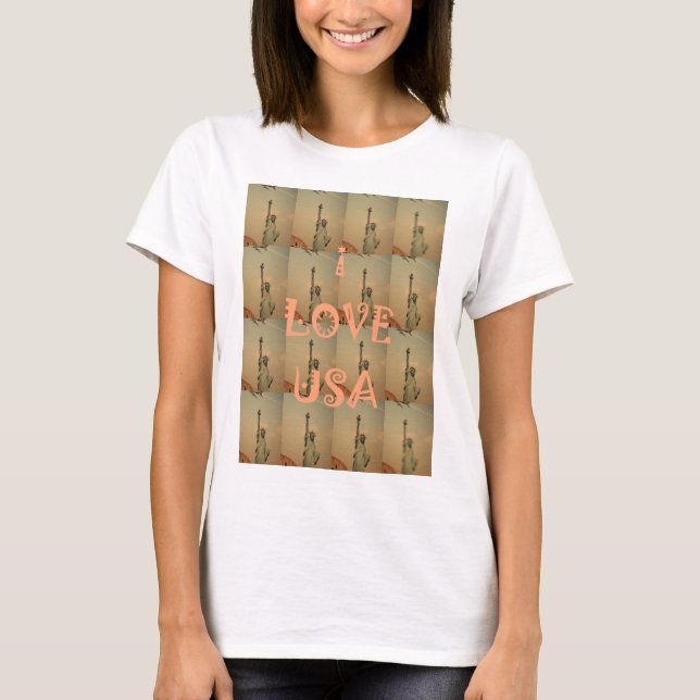 Patriotic Pop Art: "I Liebe USA" Grafikdesign T-Shirt (Vorderseite)