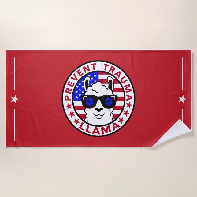 Patriotic Prevent Trauma Llama Beach Handtuch (Vorderseite)
