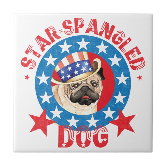Patriotic Pug Fliese (Vorderseite)
