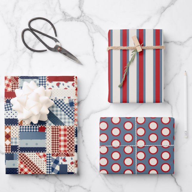 Patriotic Quilt Wrapping Paper Set Geschenkpapier Set (Vorderseite)