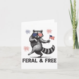 Patriotic Raccoon Feral, aber freie US-Flagge 4. J Karte