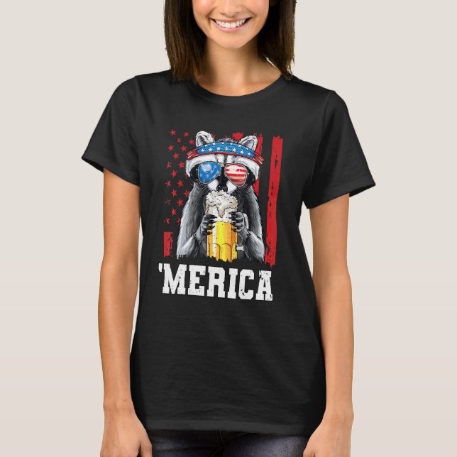 Patriotic Raccoon Merica Usa Flaggentränke Team 4t T-Shirt (Vorderseite)