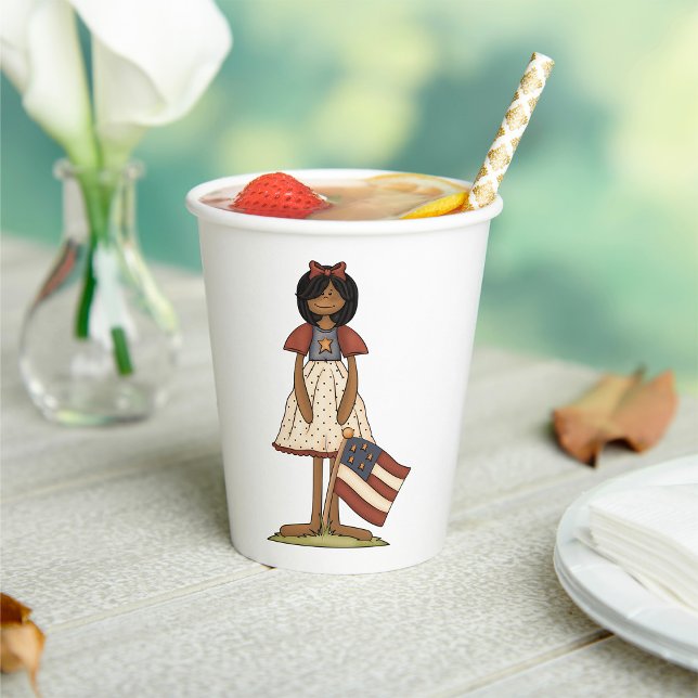 Patriotic Rag Doll Girl Americana Folk Pappbecher (Von Creator hochgeladen)