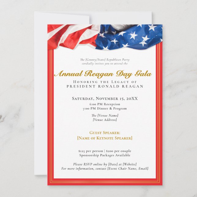 Patriotic Reagan Day Gala Fundraiser Republikaner Einladung (Vorderseite)