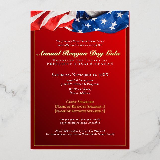 Patriotic Reagan Day Gala Republikanischer Fundrai Folieneinladung (Vorderseite)