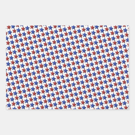 Patriotic Red Blue Glitzer Stars Pattern auf White Geschenkpapier Set