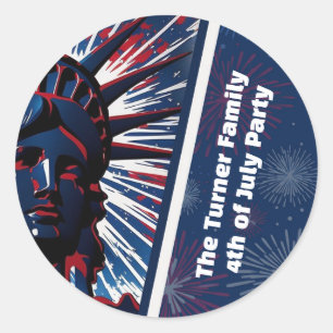 Patriotic Red Blue Statue of Liberty 4. Juli Runder Aufkleber