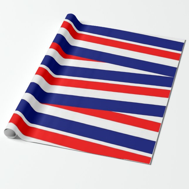 Patriotic Red Blue White Stripes Geschenkpapier (Ungerollt)