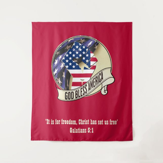 Patriotic Red GOD BLESS AMERICA Wandteppich (Vorderseite)