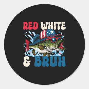 Patriotic Red White & amp; Bruh America Fish Runder Aufkleber